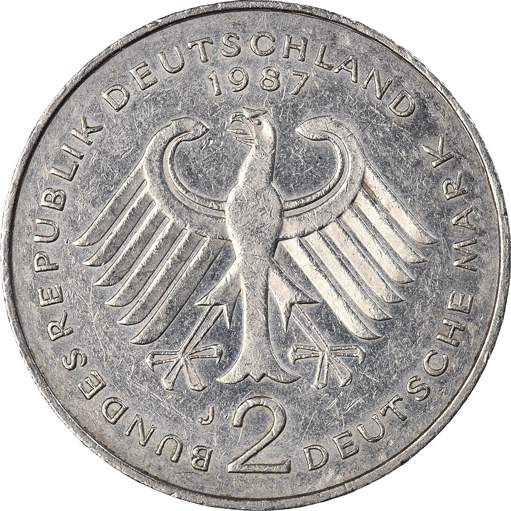 Coin, GERMANY - FEDERAL REPUBLIC, 2 Mark, 1987, Hambourg, EF(40-45)