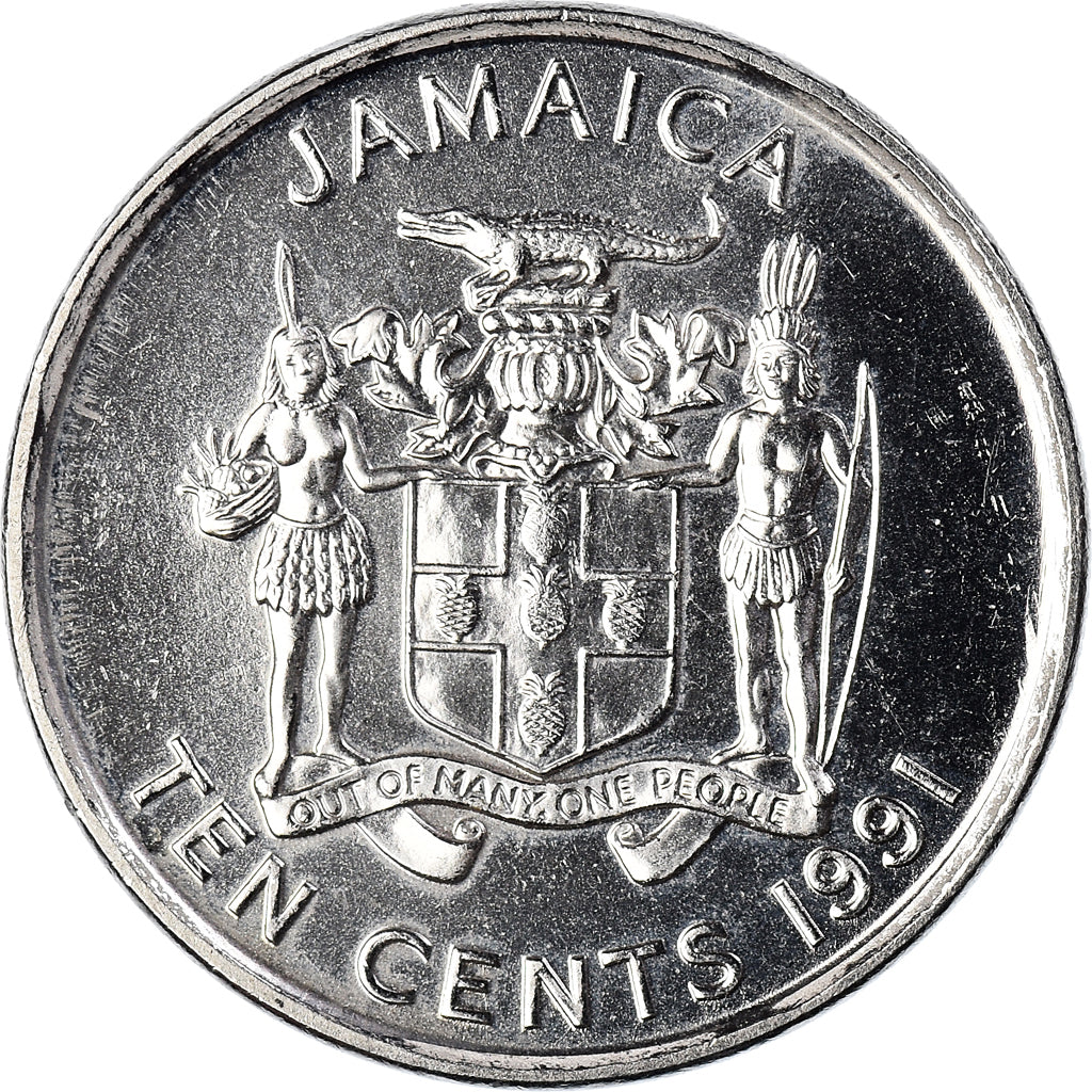 Moneta, Giamaica, Elizabeth II, 10 Cents, 1991, BB+, Acciaio placcato nichel
