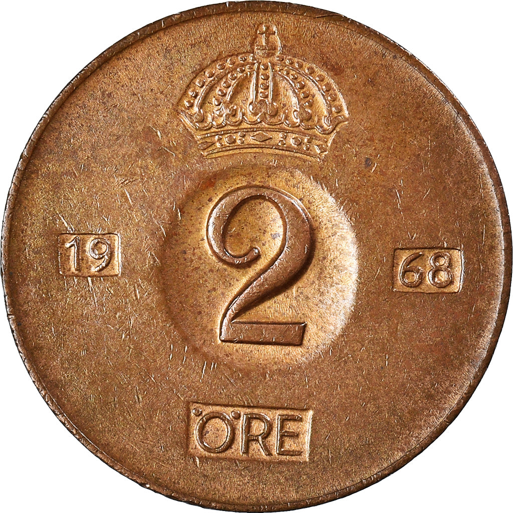 Moneta, Szwecja, Gustaf VI, 2 Öre, 1968, VF(30-35), Brązowy, KM:821