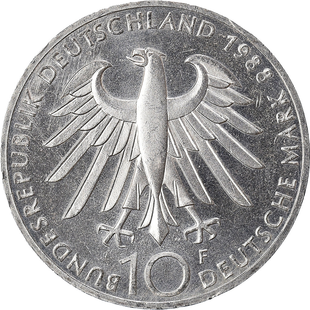 Coin, GERMANY - FEDERAL REPUBLIC, 10 Mark, 1988, Stuttgart, Germany, AU(50-53)