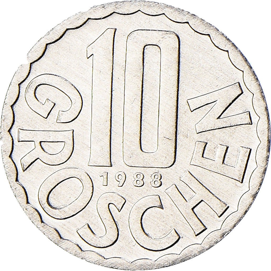 Moeda, Áustria, 10 Groschen, 1988, Vienna, MS(64), Alumínio, KM:2878