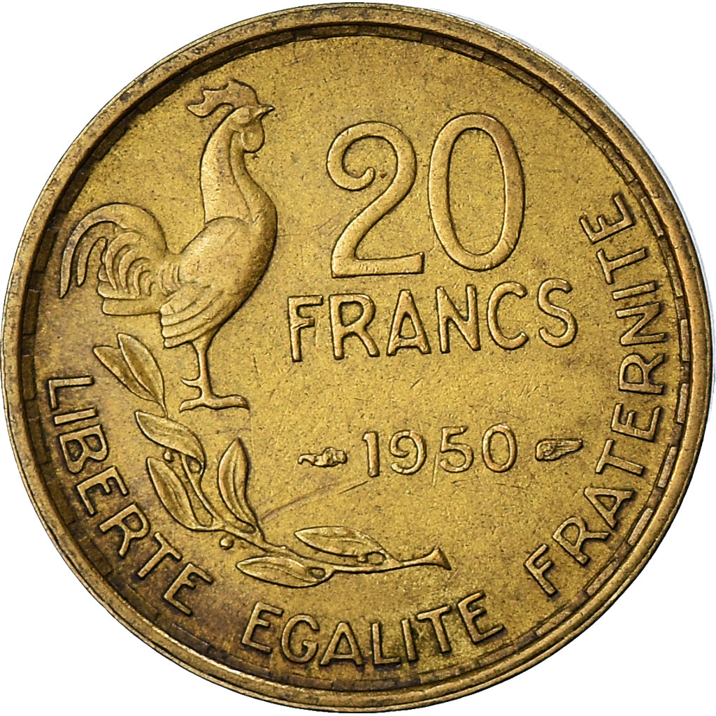 Munten, Frankrijk, Guiraud, 20 Francs, 1950, ZF, Aluminum-Bronze, KM:917.1