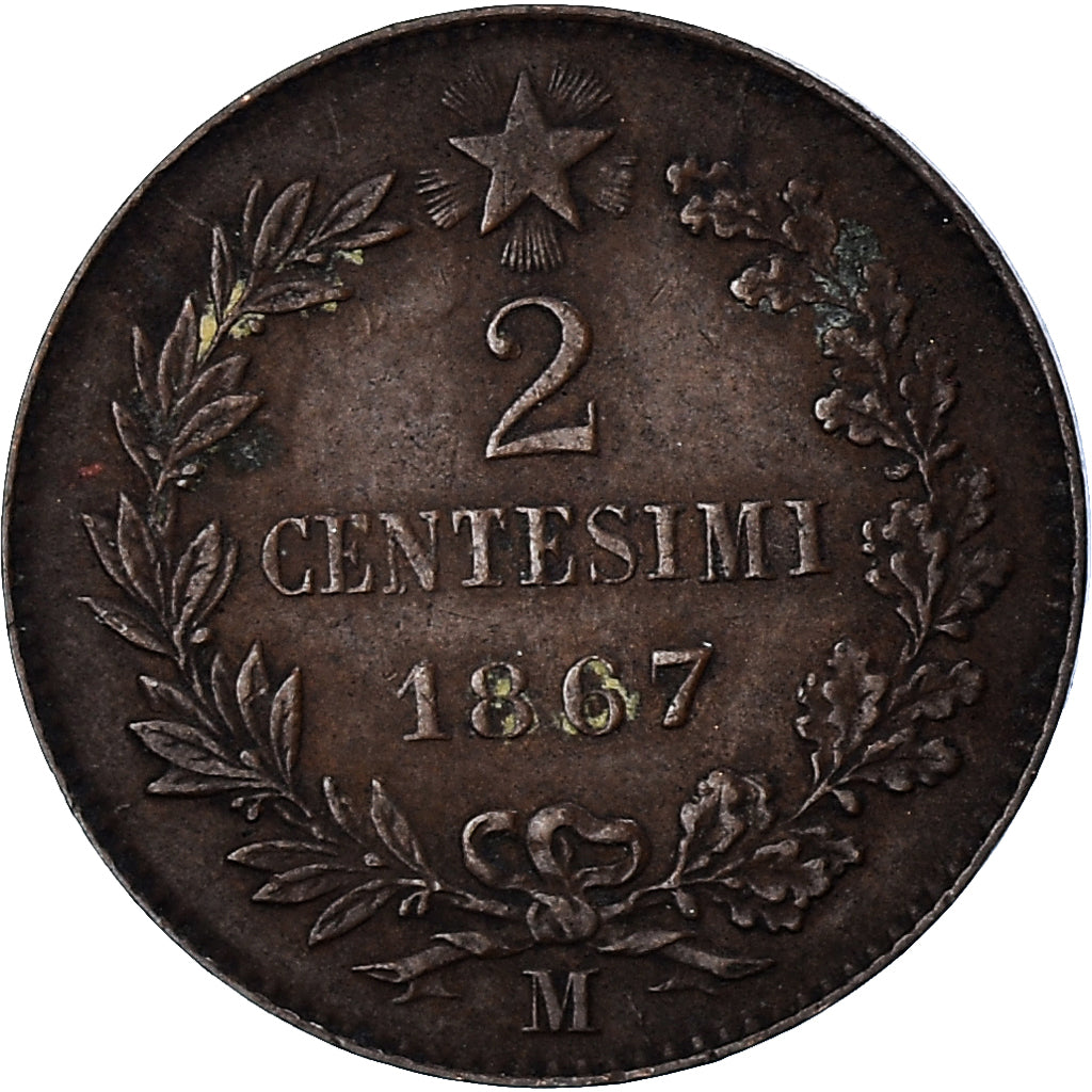 Coin, ITALIAN STATES, 2 Centesimi, 1867, Milan, EF(40-45), Bronze, KM:2.1