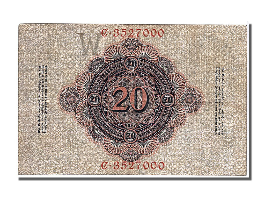 Banknote, Germany, 20 Mark, 1908, 1908-02-07, AU(50-53)