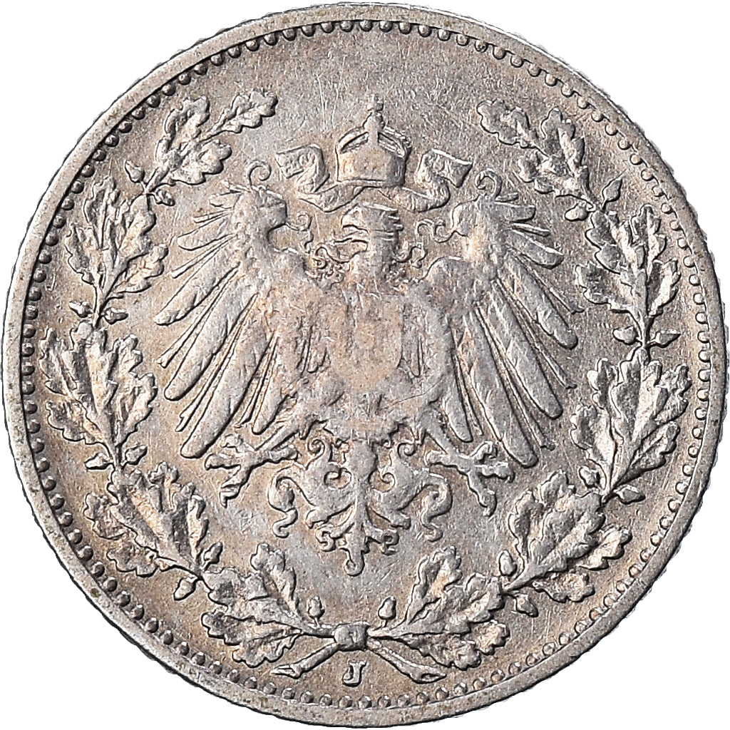 Coin, GERMANY - EMPIRE, 1/2 Mark, 1906, Hambourg, EF(40-45), Silver, KM:17