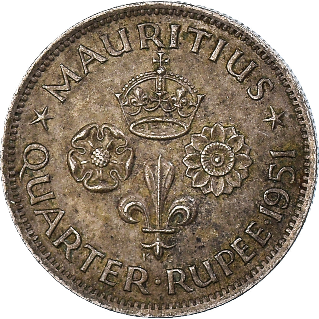Münze, Mauritius, George VI, 1/4 Rupee, 1951, SS, Kupfer-Nickel, KM:27