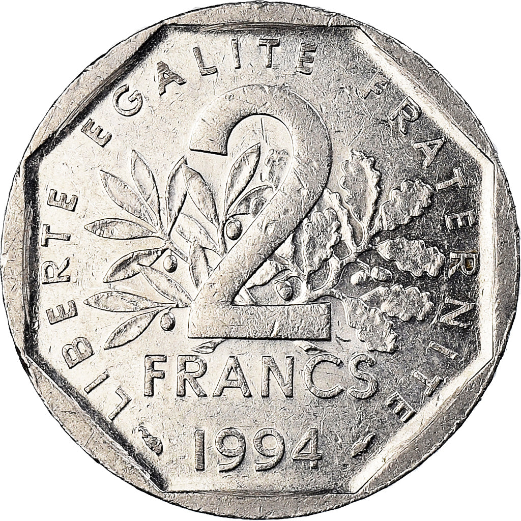 Moeda, França, Semeuse, 2 Francs, 1994, EF(40-45), Níquel, KM:942.2