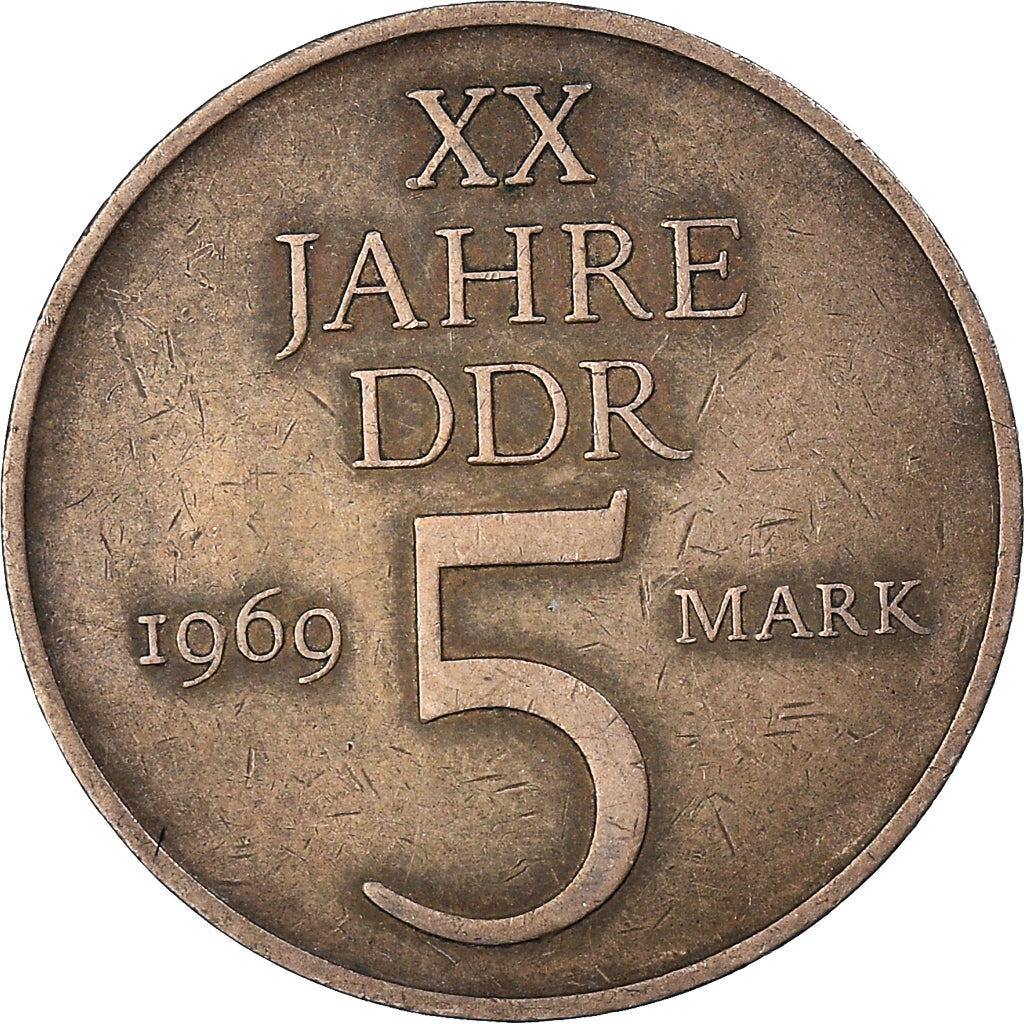 Moneta, REPUBBLICA DEMOCRATICA TEDESCA, 5 Mark, 1969, BB, Nichel-bronzo, KM:22.1