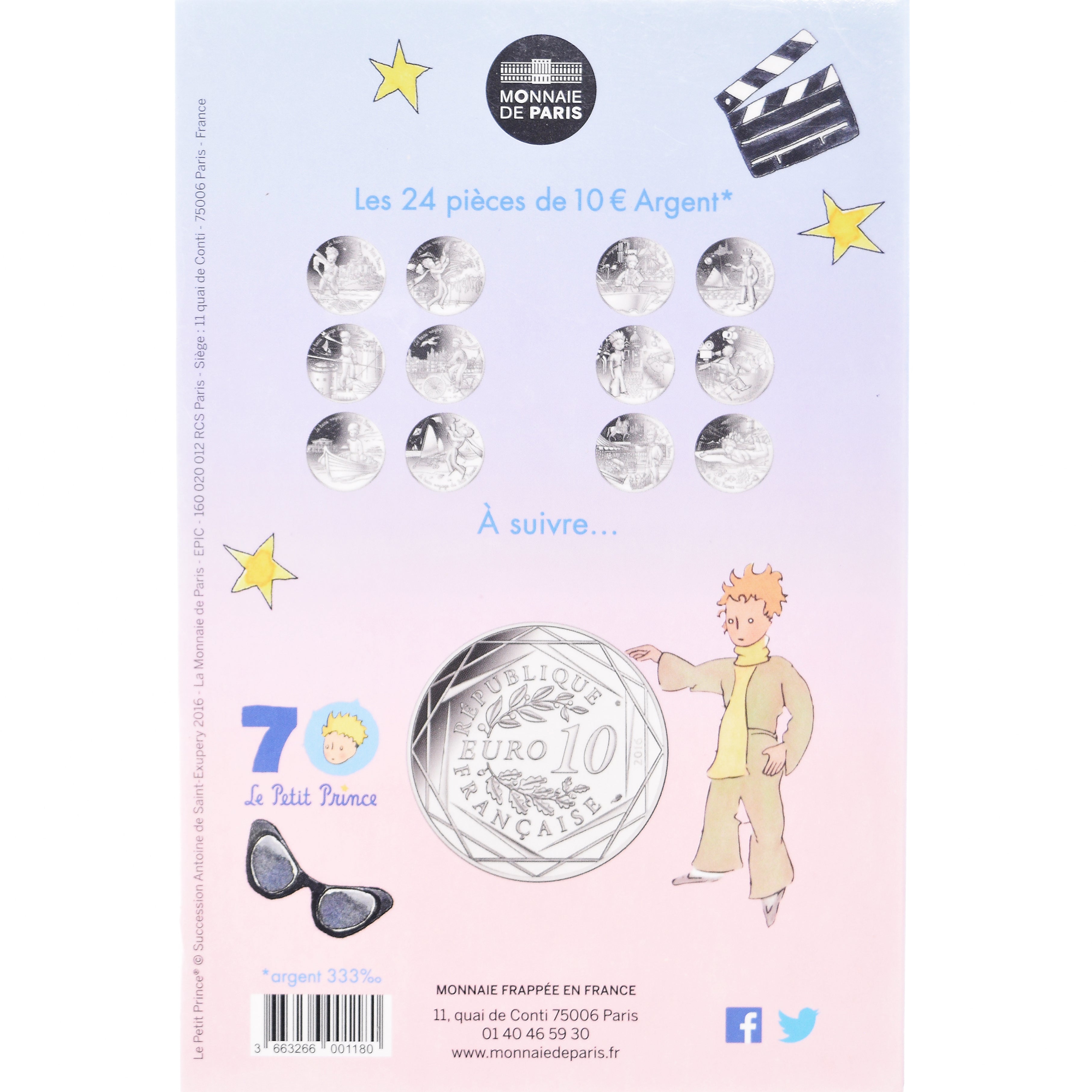 France, Monnaie de Paris, 10 Euro, Le Petit Prince (fait du cinéma), 2016