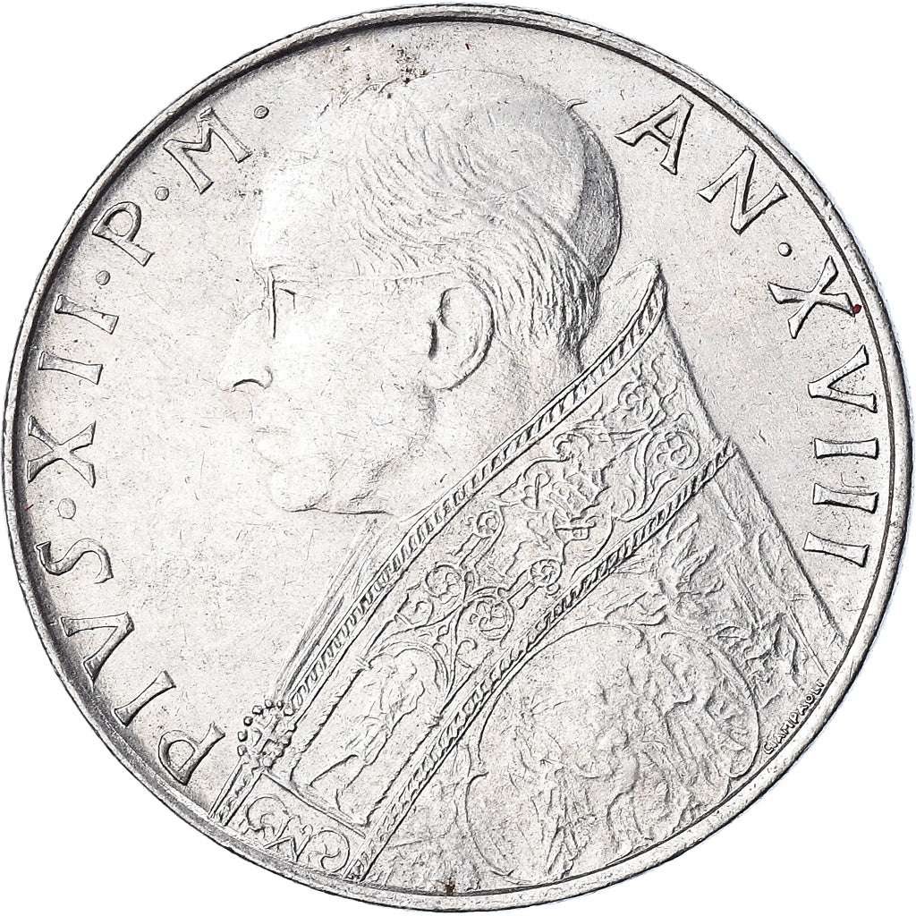 Monnaie, Cité du Vatican, Pius XII, 100 Lire, 1956, TTB, Acier inoxydable