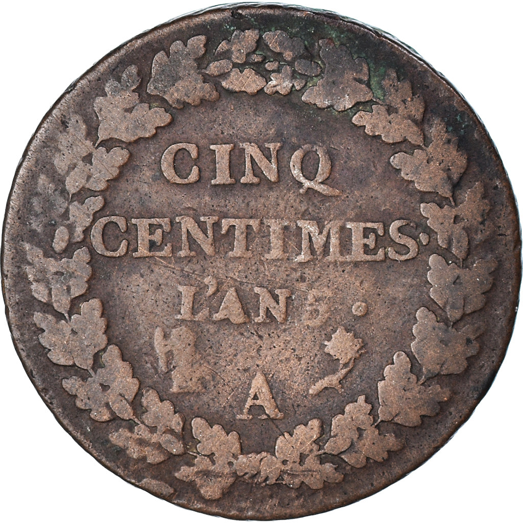 Münze, Frankreich, Dupré, 5 Centimes, AN 5, Paris, S, Bronze, KM:640.1
