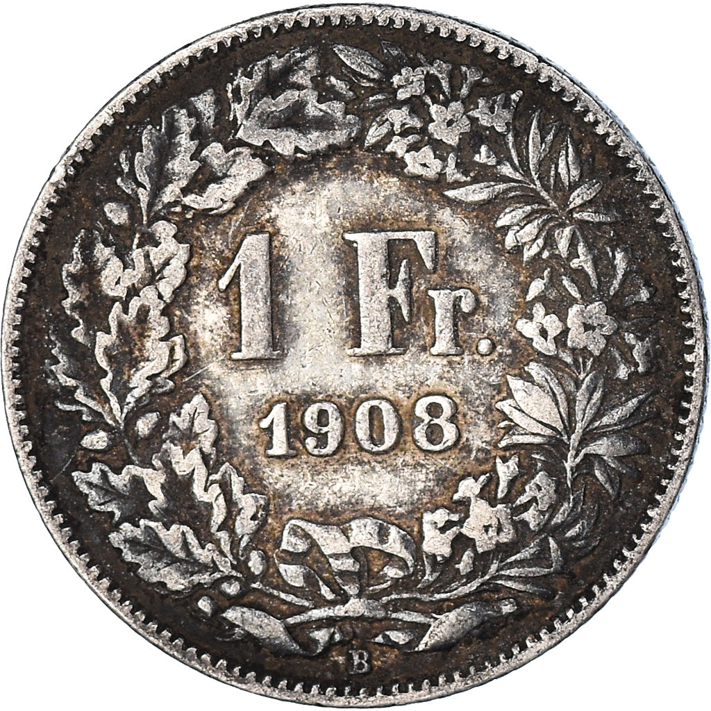 Moneda, Suiza, Franc, 1908, Bern, BC+, Plata, KM:24