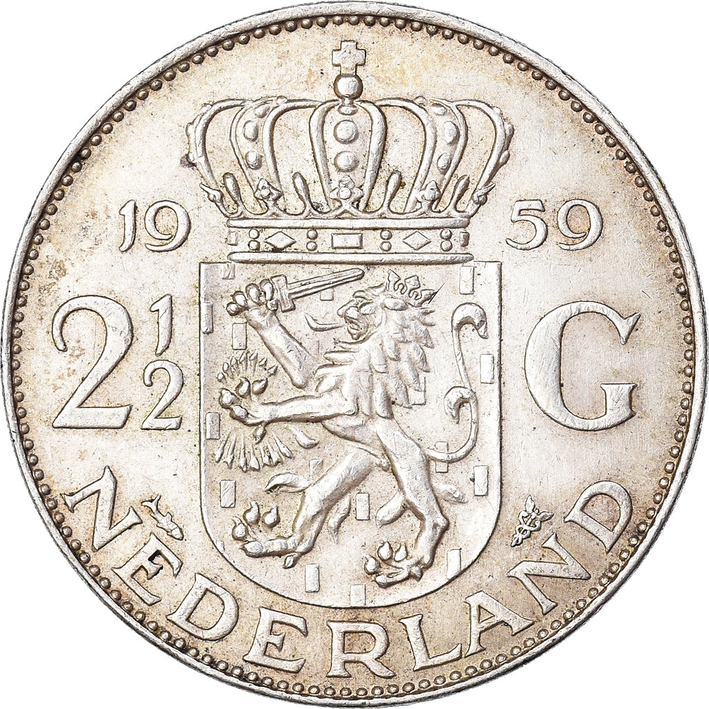 Moeda, Países Baixos, Juliana, 2-1/2 Gulden, 1959, EF(40-45), Prata, KM:185