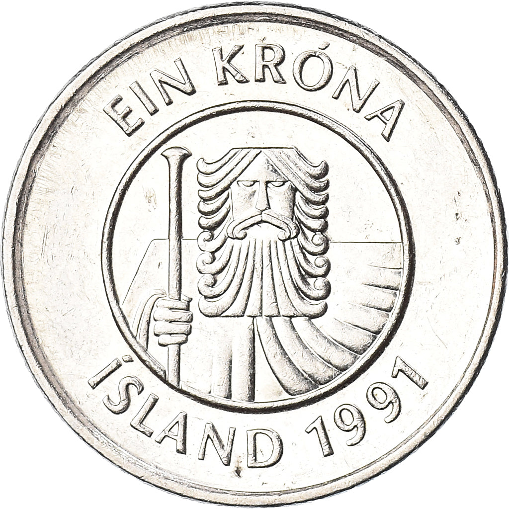 Munten, IJsland, Krona, 1991, ZF, Nickel plated steel, KM:27A