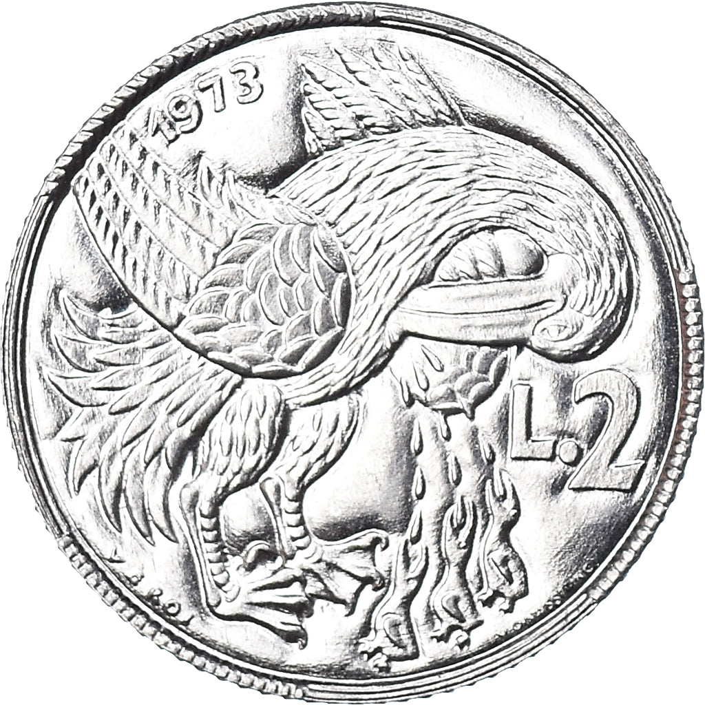 Moneta, San Marino, 2 Lire, 1973, FDC, MS(65-70), Aluminium, KM:23