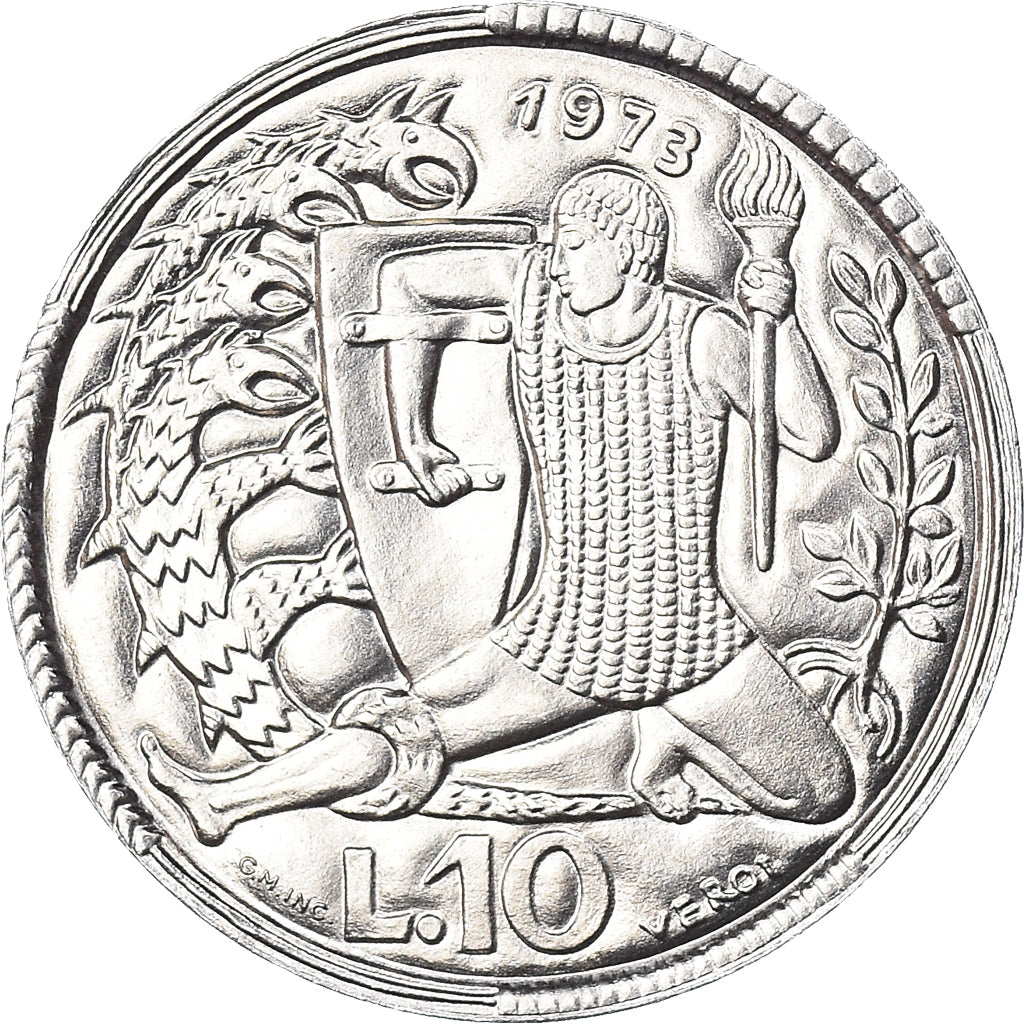 Coin, San Marino, 10 Lire, 1973, FDC, MS(65-70), Aluminum, KM:25