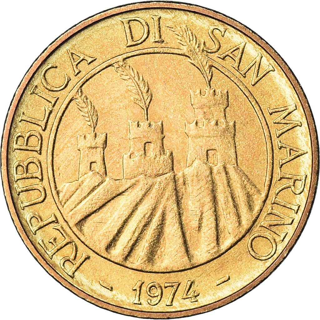 Munten, San Marino, 20 Lire, 1974, Rome, UNC-, Aluminum-Bronze, KM:34