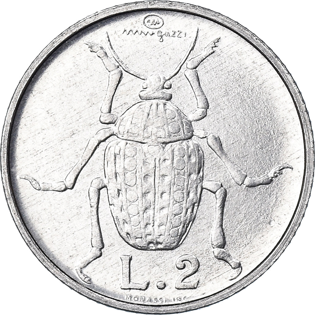 Coin, San Marino, 2 Lire, 1974, Rome, FDC, MS(65-70), Aluminum, KM:31