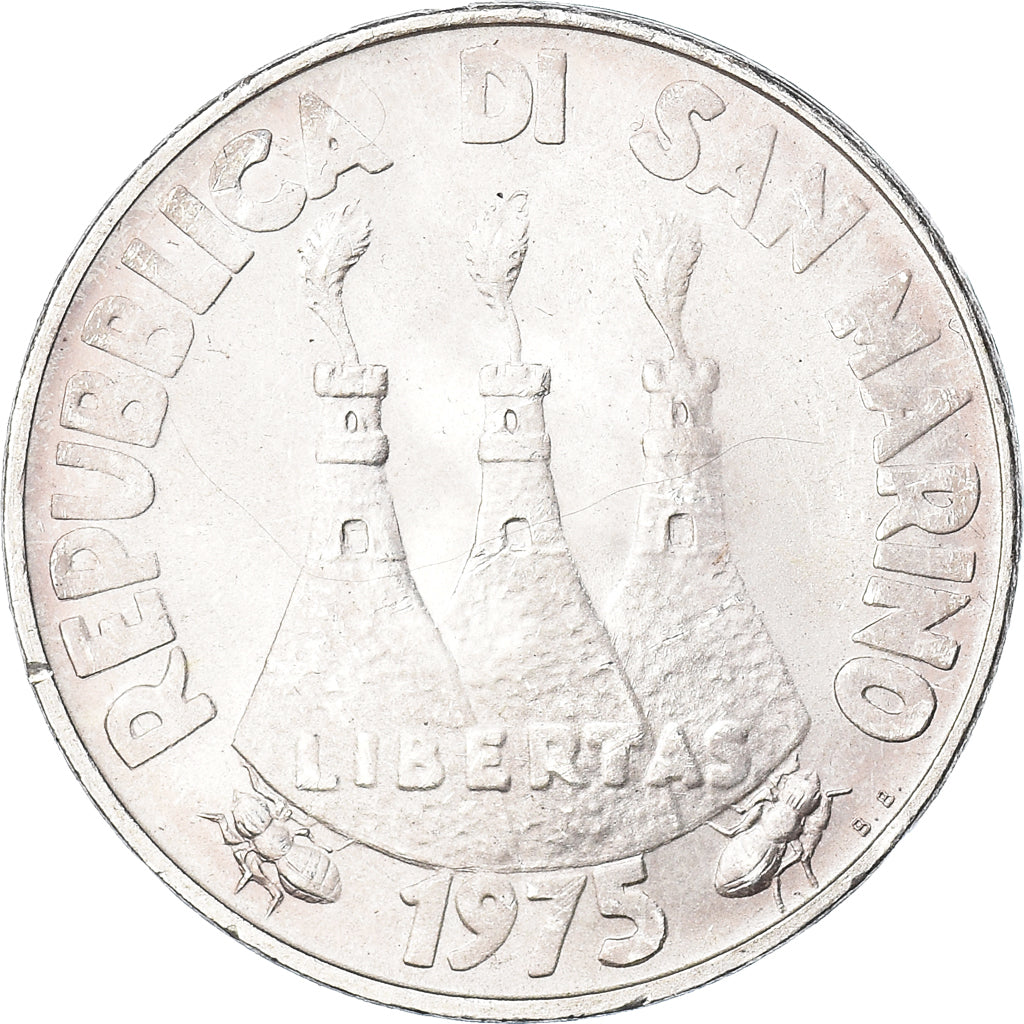 Moeda, San Marino, 500 Lire, 1975, Rome, MS(63), Prata, KM:47