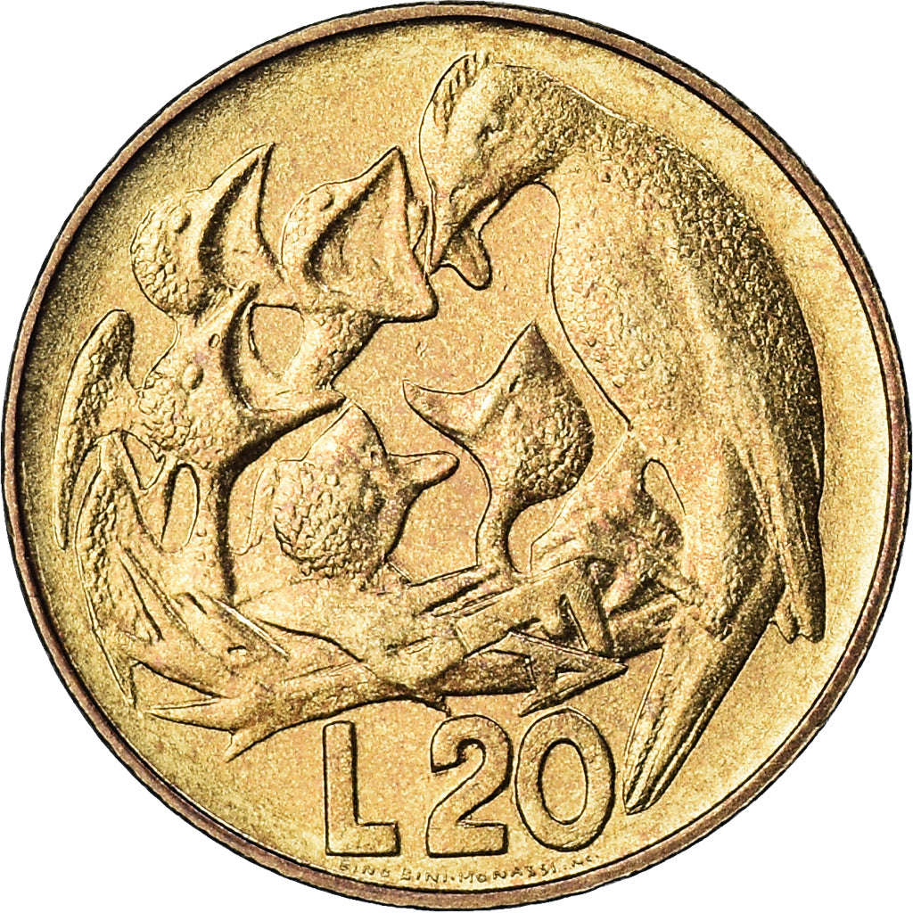 Moneda, San Marino, 20 Lire, 1975, FDC, FDC, Aluminio - bronce, KM:44