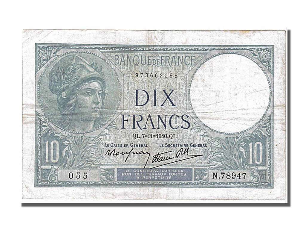 Banknote, France, 10 Francs, 10 F 1916-1942 ''Minerve'', 1940, 1940-11-07