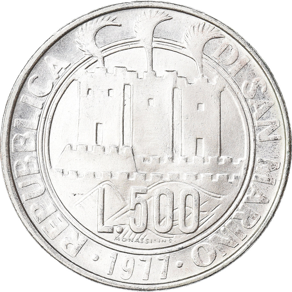 Moneta, San Marino, 500 Lire, 1977, MS(63), Srebro, KM:71