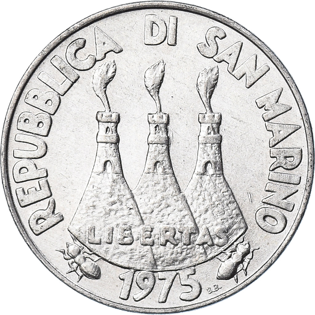 Münze, San Marino, 10 Lire, 1975, Rome, SS+, Aluminium, KM:43