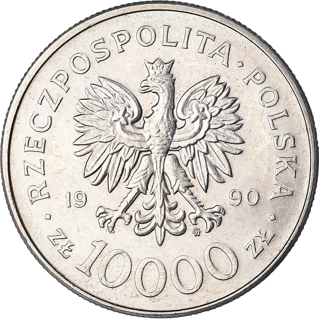 Moneta, Polska, 10000 Zlotych, 1990, Warsaw, EF(40-45), Miedź-Nikiel, KM:195