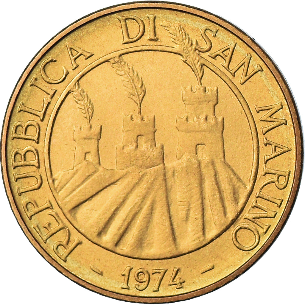 Munten, San Marino, 20 Lire, 1974, Rome, FDC, Aluminum-Bronze, KM:34