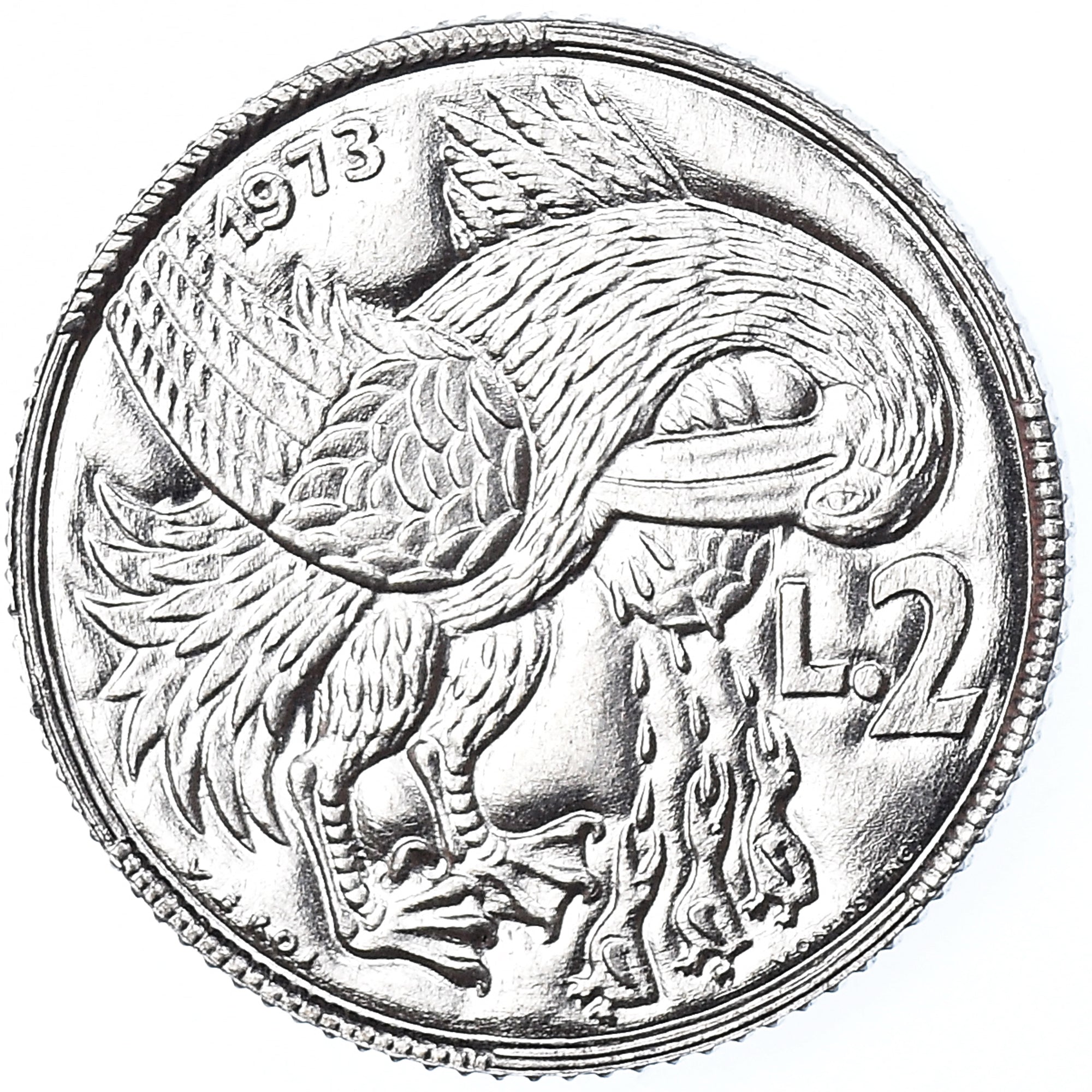 Coin, San Marino, 2 Lire, 1973, MS(65-70), Aluminum, KM:23