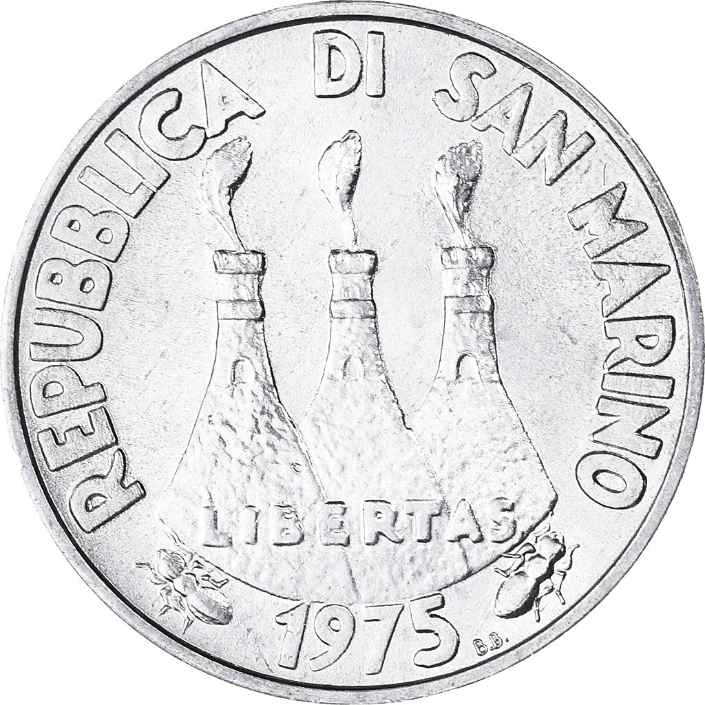 Moneta, San Marino, 5 Lire, 1975, Rome, MS(65-70), Aluminium, KM:42