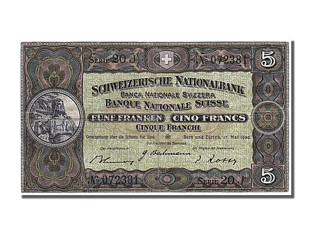 Billet, Suisse, 5 Franken, 1939, 1939-05-17, TTB