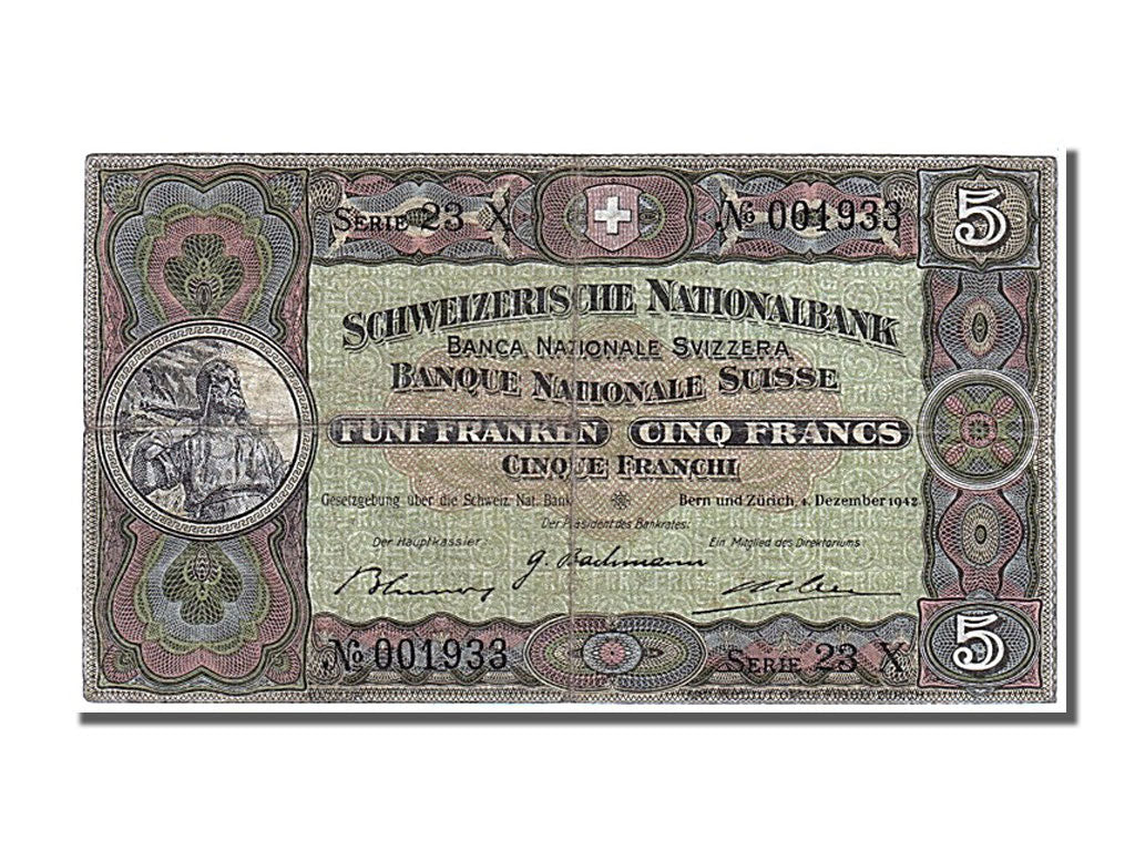 Banknote, Switzerland, 5 Franken, 1942, 1942-12-04, EF(40-45)