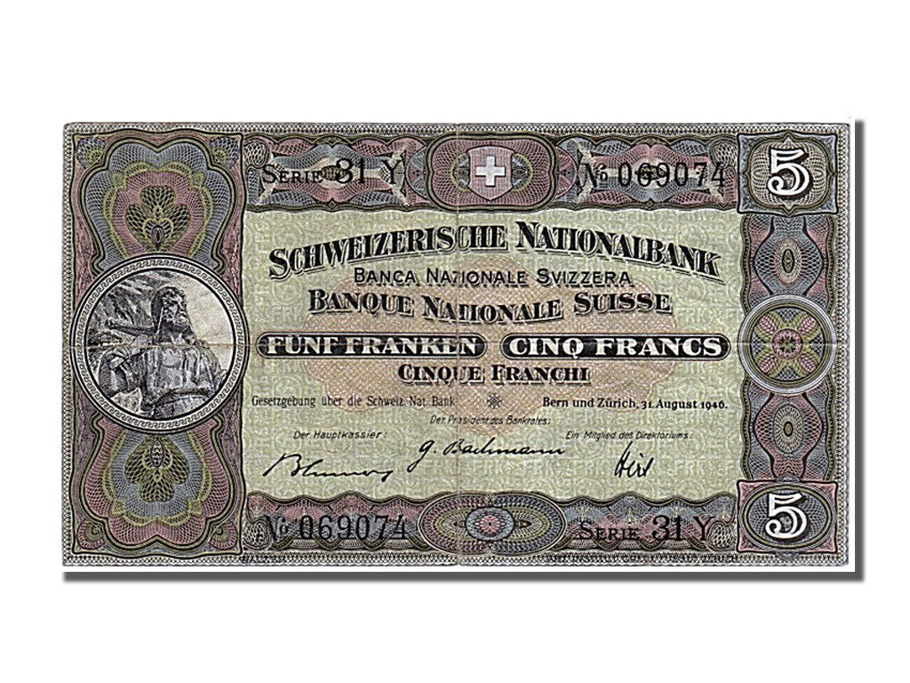 Banknote, Switzerland, 5 Franken, 1946, 1946-08-31, AU(50-53)