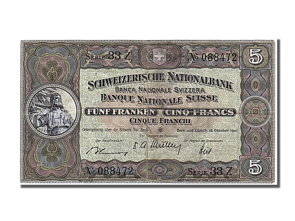 Banknote, Switzerland, 5 Franken, 1947, 1947-10-16, EF(40-45)