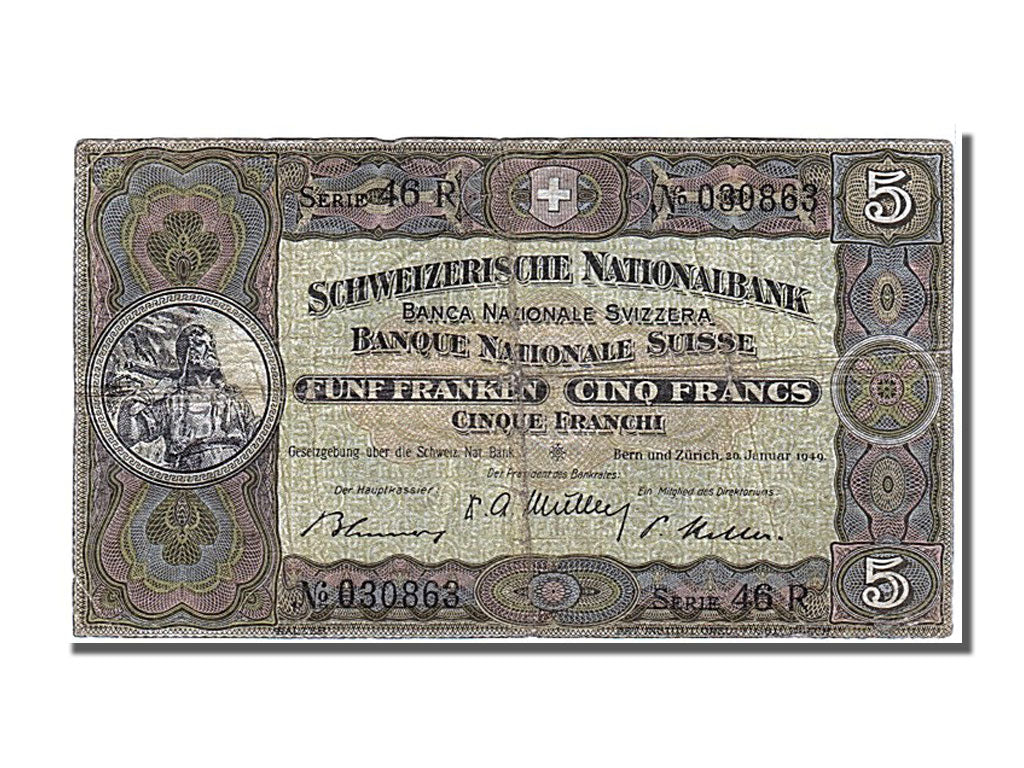 Banknote, Switzerland, 5 Franken, 1949, 1949-01-20, VF(30-35)