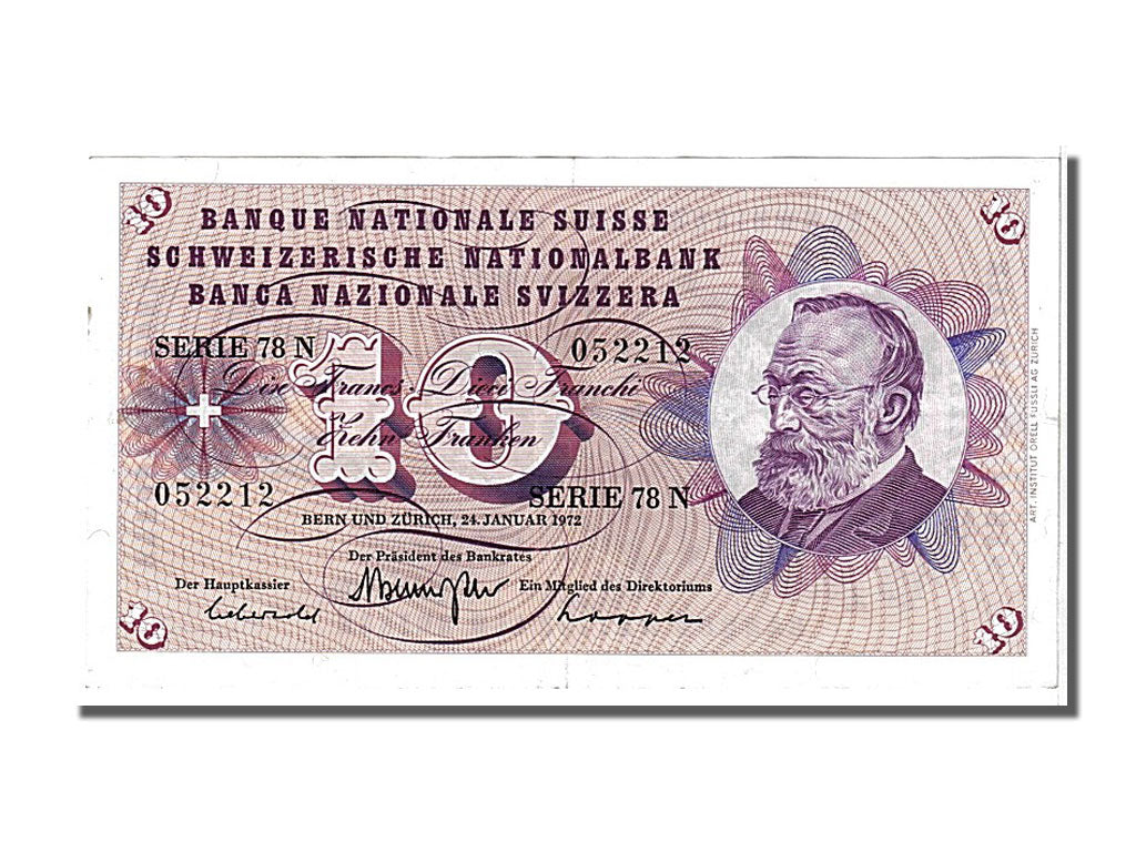 Banknote, Switzerland, 10 Franken, 1972, 1972-01-24, AU(55-58)