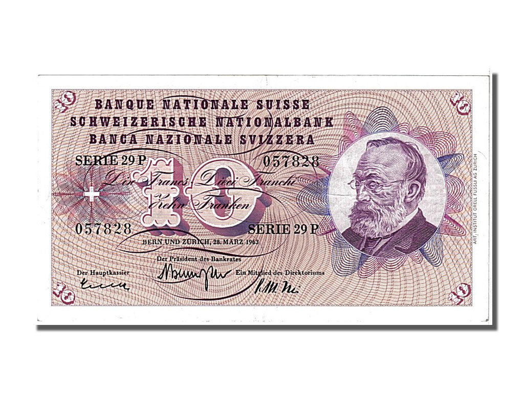 Banknote, Switzerland, 10 Franken, 1963, 1963-03-28, AU(55-58)