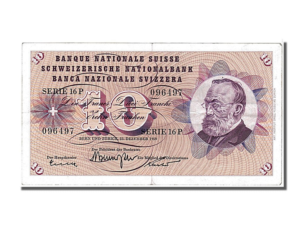Banknote, Switzerland, 10 Franken, 1959, 1959-12-23, AU(50-53)