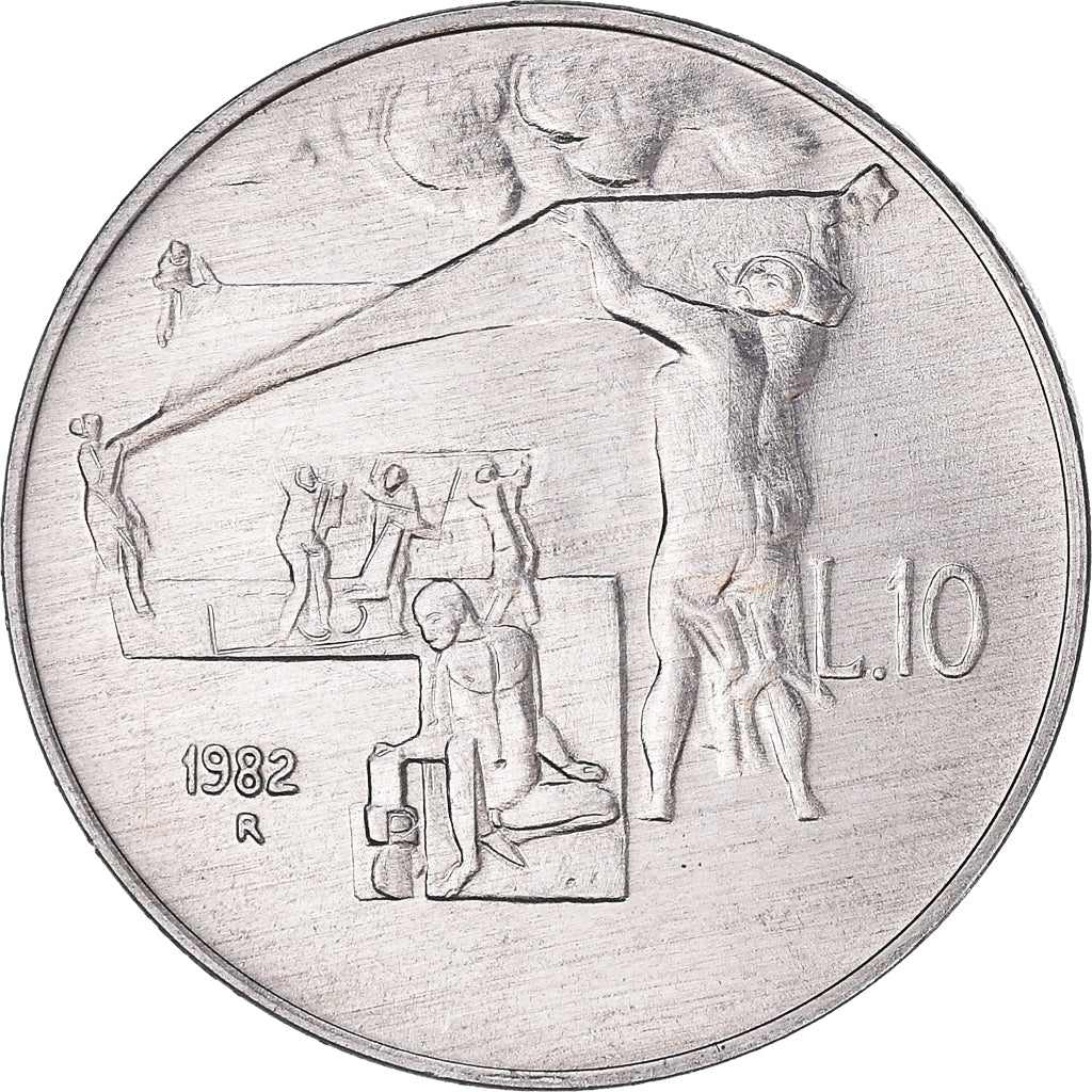 Moeda, San Marino, 10 Lire, 1982, Rome, MS(63), Alumínio, KM:134