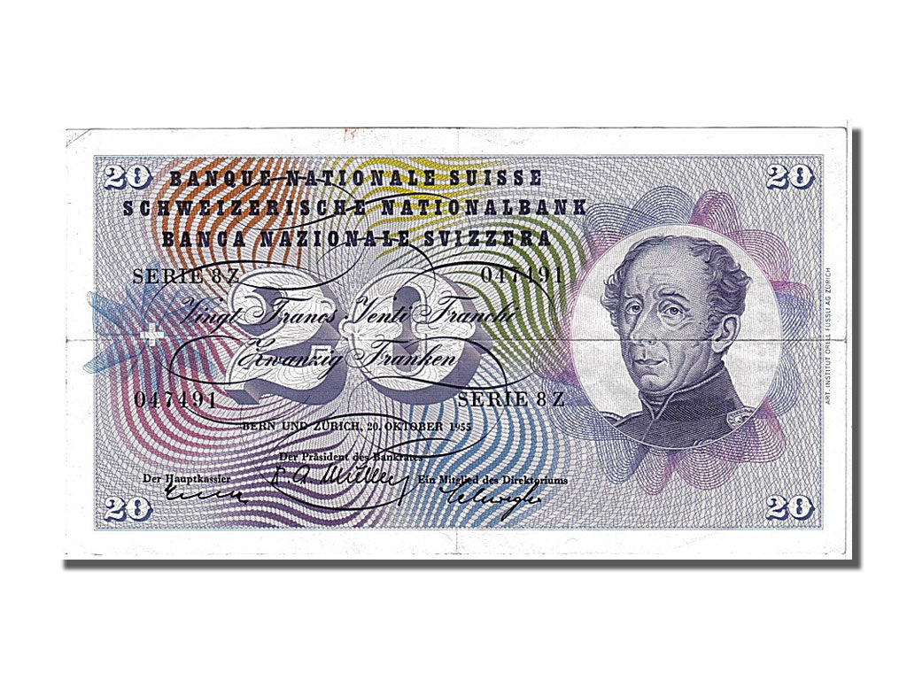 Banknote, Switzerland, 20 Franken, 1955, 1955-10-20, AU(50-53)