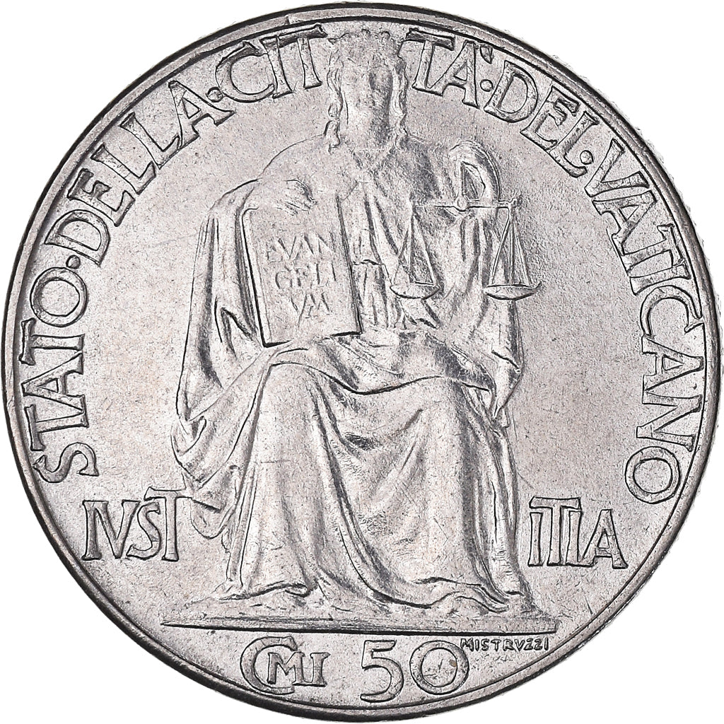 Moneta, PAŃSTWO WATYKAŃSKIE, Pius XII, 50 Centesimi, 1942, Roma, MS(63), Stal