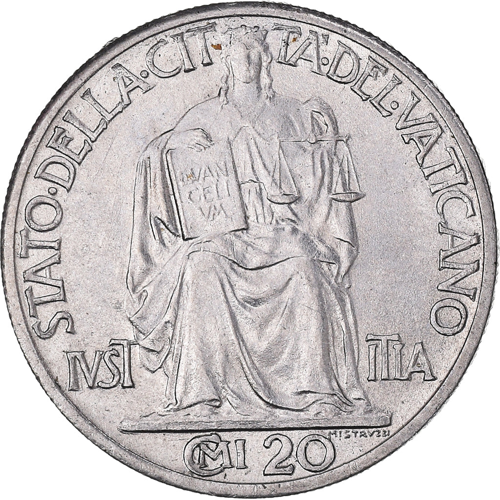 Coin, VATICAN CITY, Pius XII, 20 Centesimi, 1942, Roma, MS(63), Stainless Steel