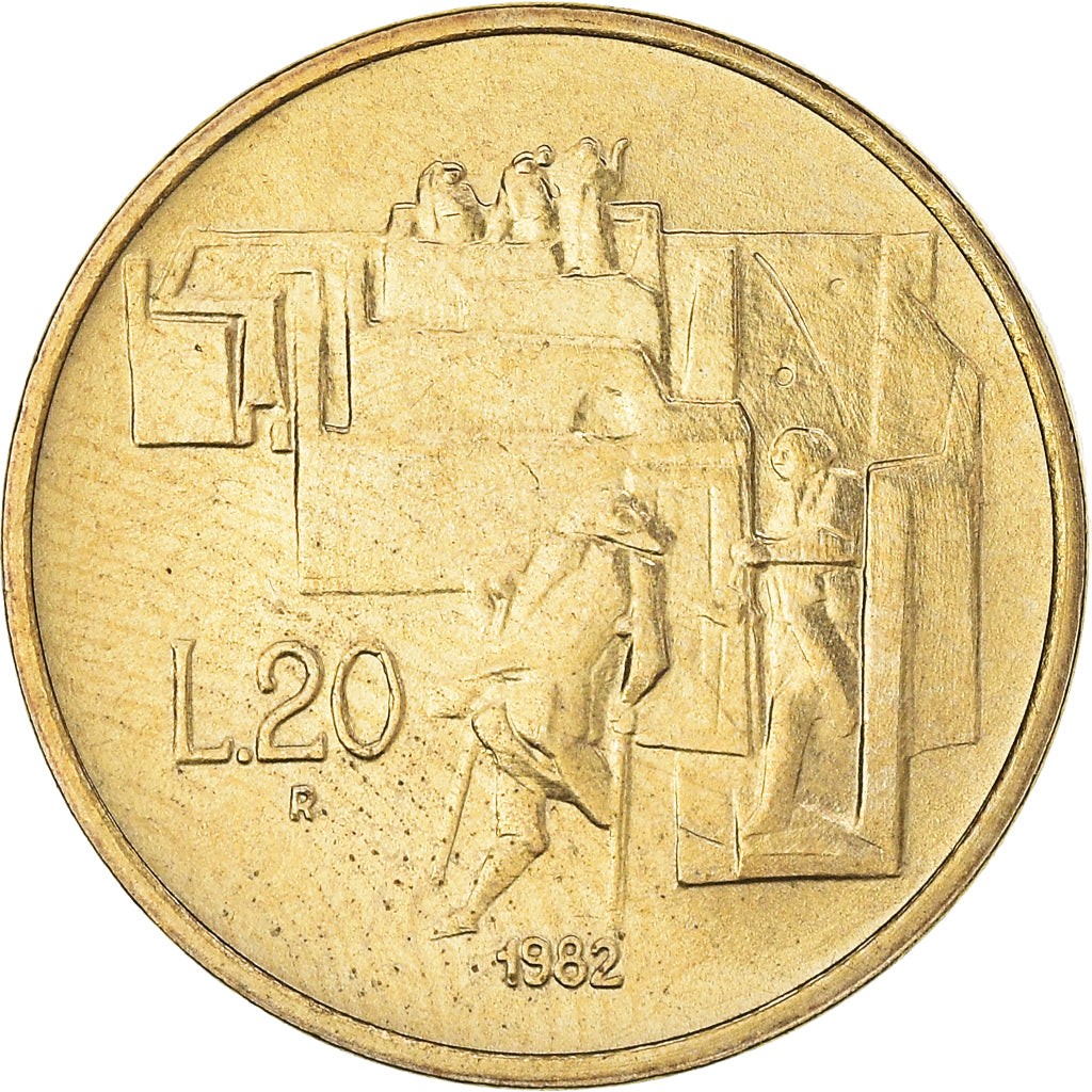 Moneda, San Marino, 20 Lire, 1982, Rome, MBC+, Aluminio - bronce, KM:135