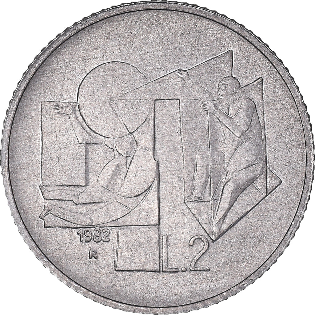 Moeda, San Marino, 2 Lire, 1982, Rome, AU(50-53), Alumínio, KM:132