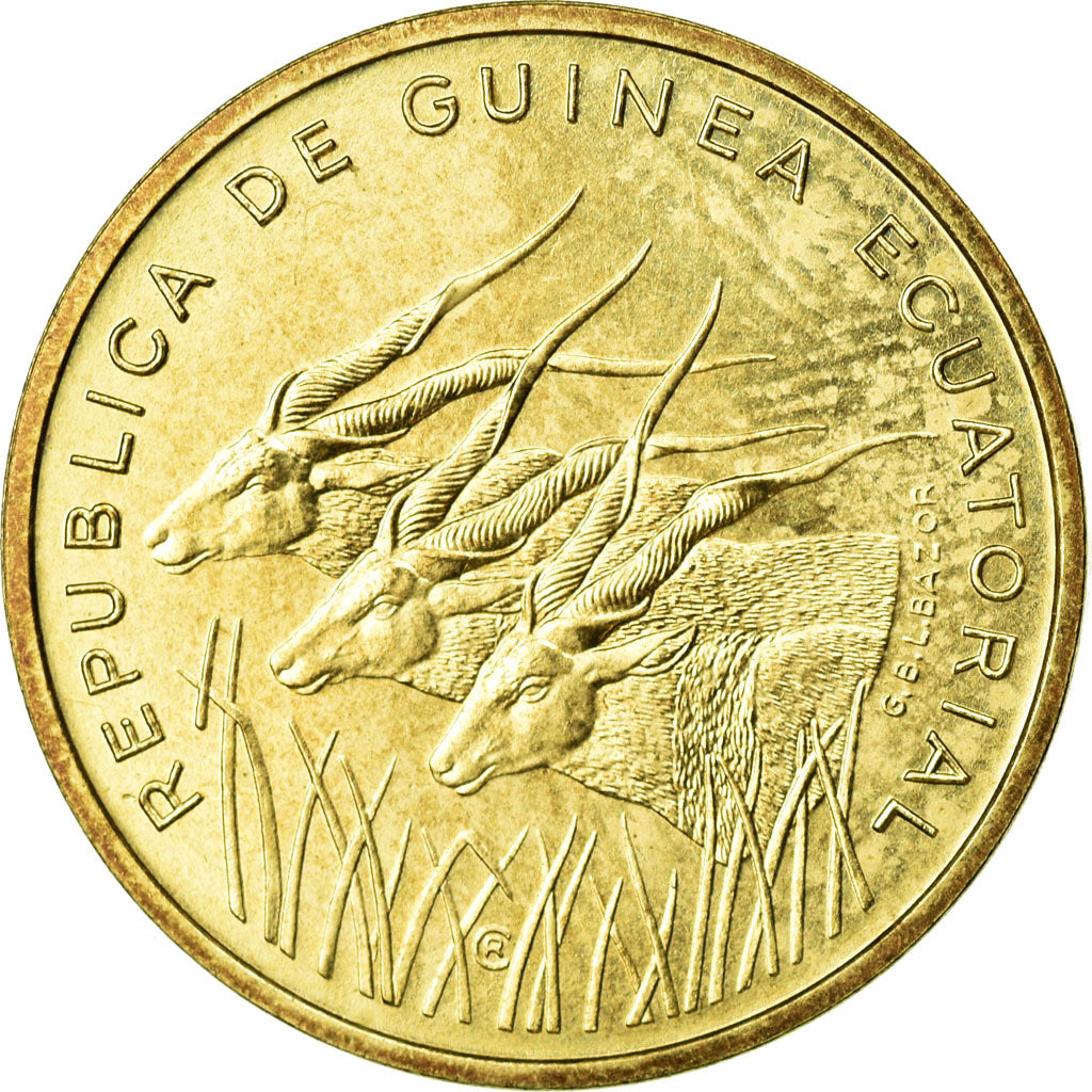 Coin, Equatorial Guinea, 5 Francos, 1985, MS(65-70), Aluminum-Bronze, KM:E28