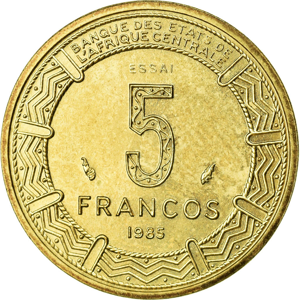 Coin, Equatorial Guinea, 5 Francos, 1985, MS(65-70), Aluminum-Bronze, KM:E28