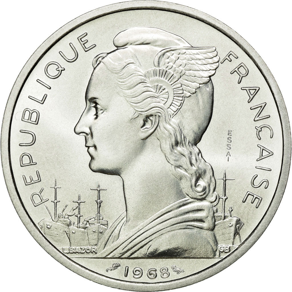 Coin, FRENCH AFARS & ISSAS, 5 Francs, 1968, Paris, MS(65-70), Aluminium