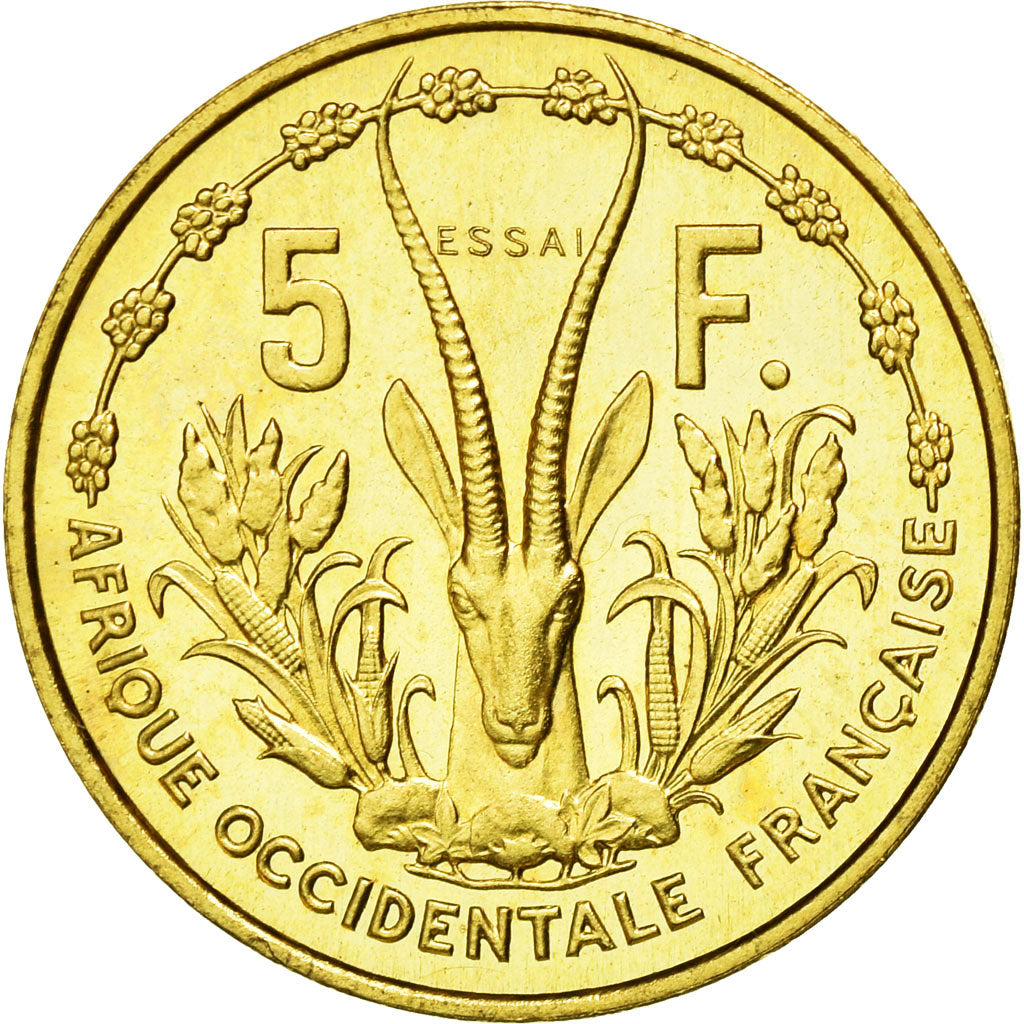 Coin, French West Africa, 5 Francs, 1956, MS(65-70), Aluminum-Bronze