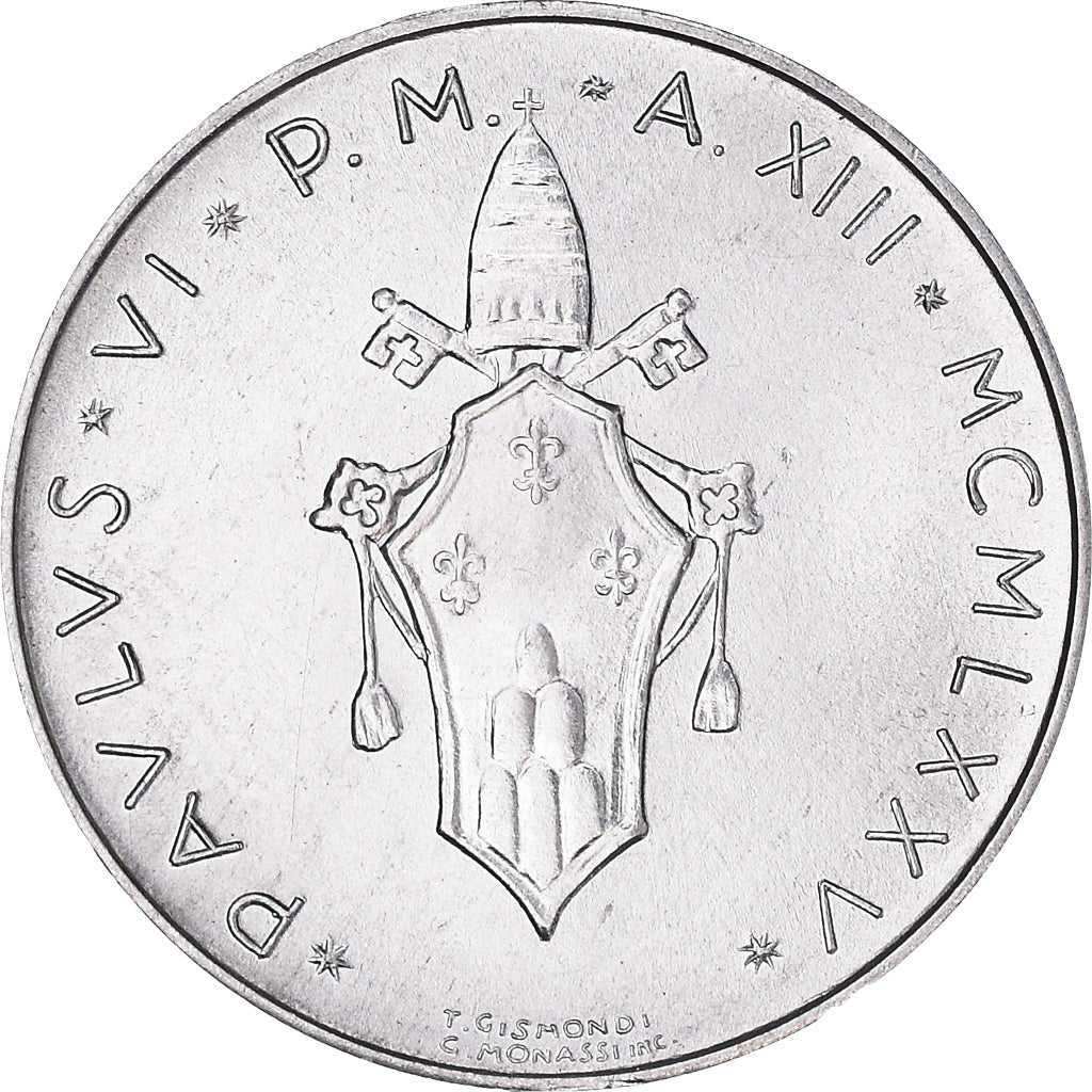 Munten, Vaticaanstad, Paul VI, 5 Lire, 1975, Roma, FDC, Aluminium, KM:118